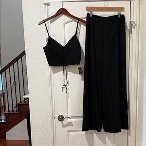 Black Wide-Leg Pants with Matching Black Cropped Camisole